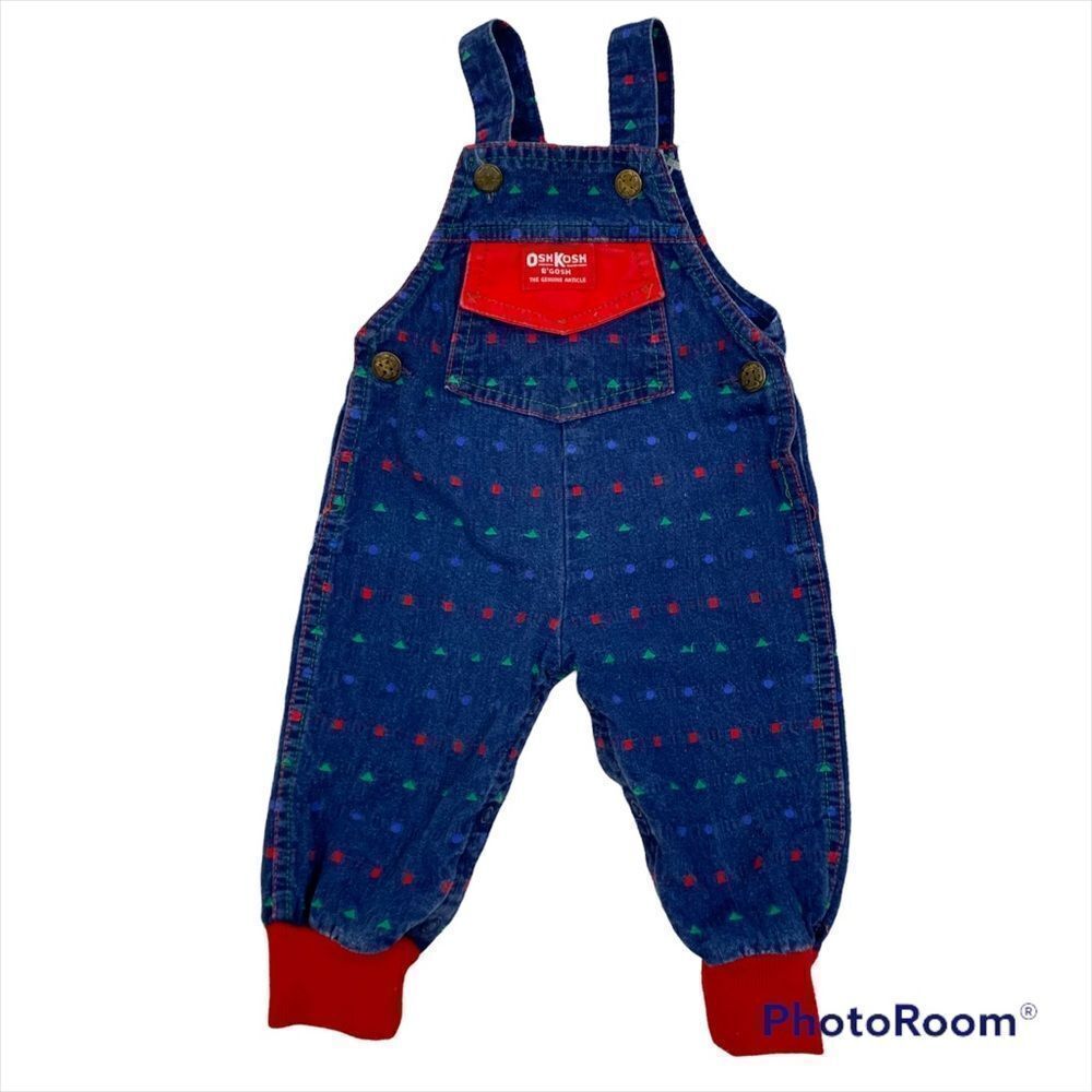 Vintage embroidered Osh Kosh Denim Bib Overalls Size 6/9 Months Union Made in US